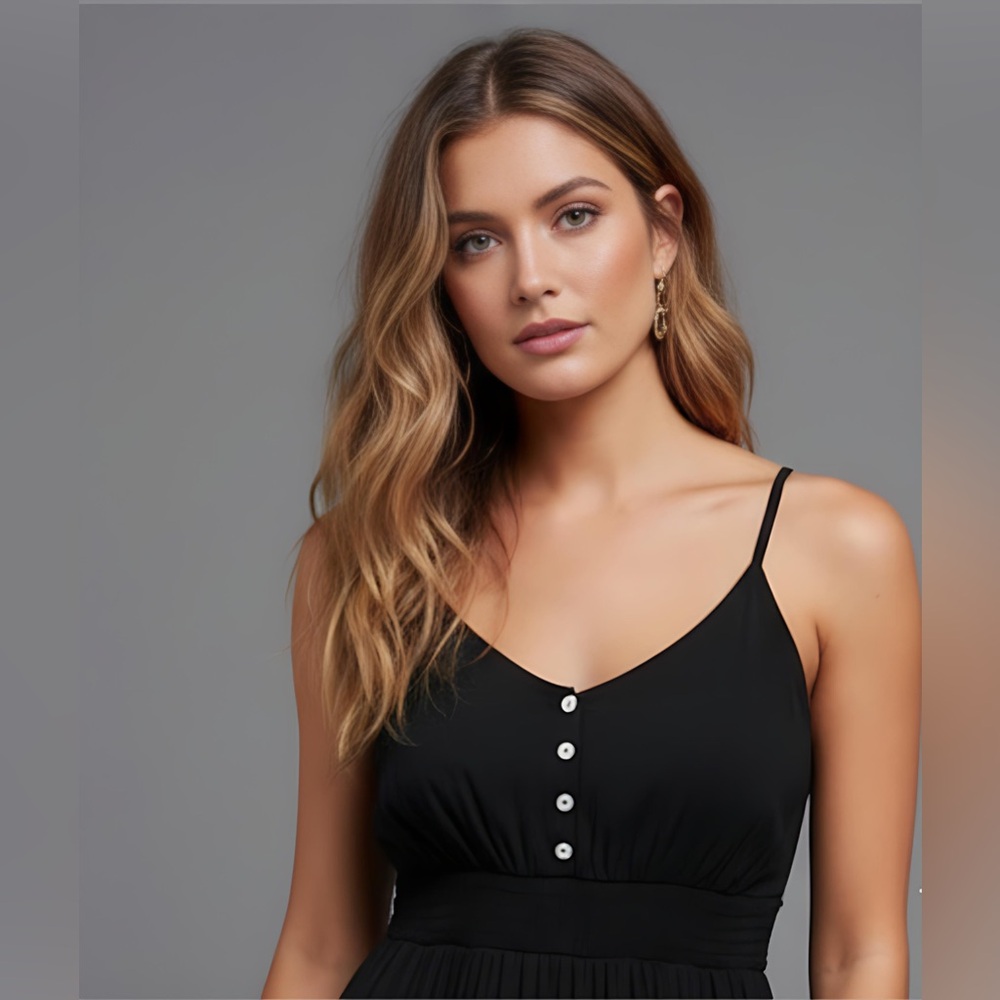 LAST ONE ๐ฅ Black Boho Ruffle Hem Cami Dress - Picture 2 of 6